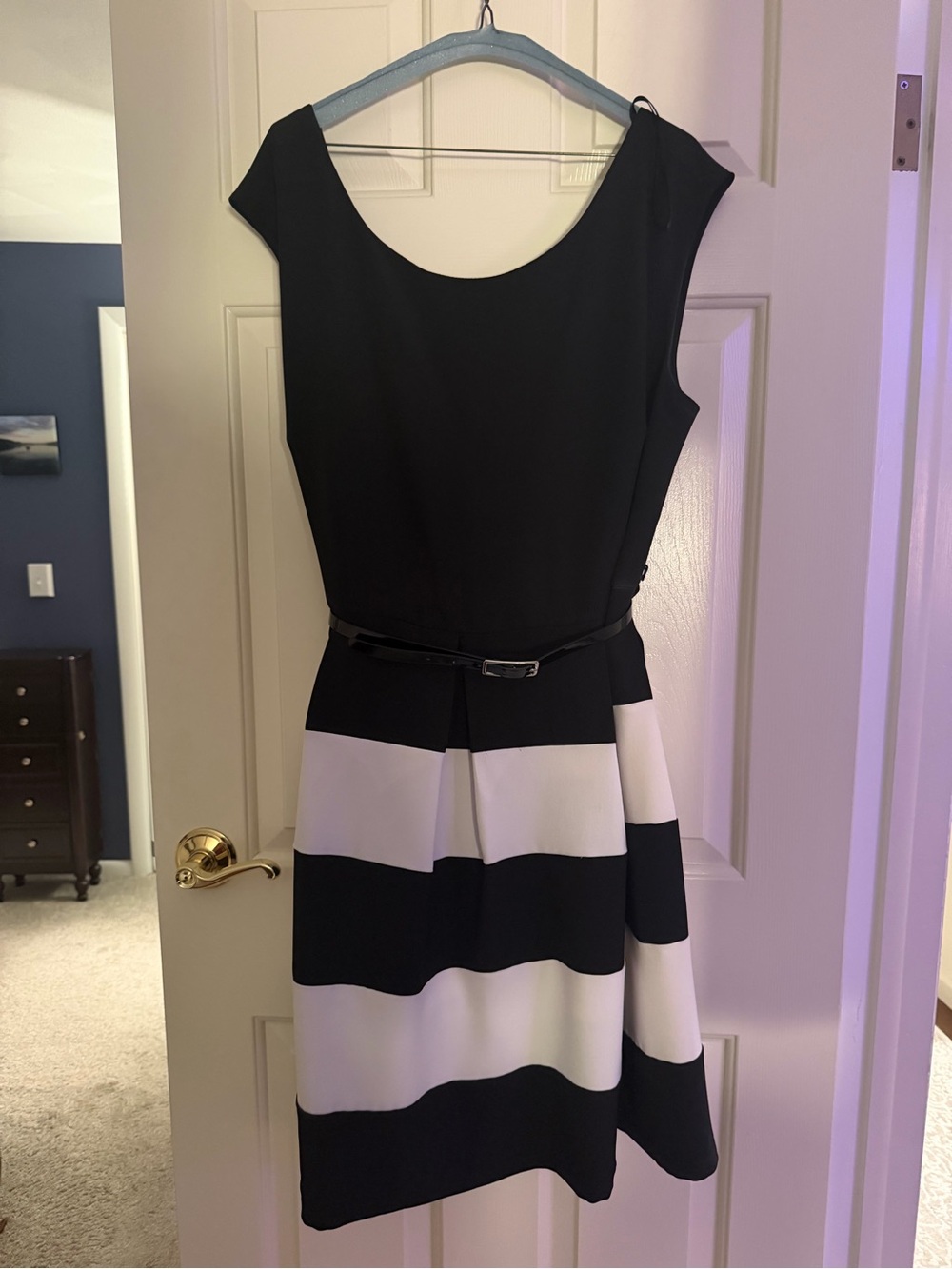 a.n.a Black and White Striped Fit-and-Flare Dress